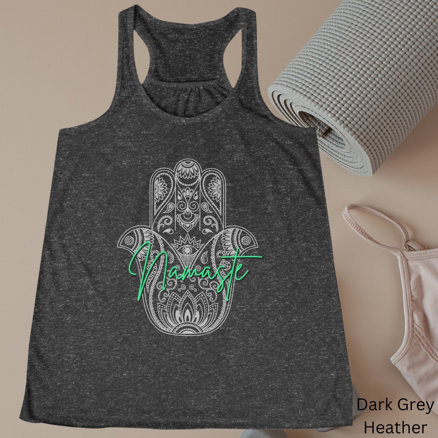 Namaste Hamsa Racerback, Racerback Tank Top, Casual Wear, Fun Yoga Tank, Womens Tank, Gifts for Her, Gifts for Yoga Lovers, Spiritual Wear