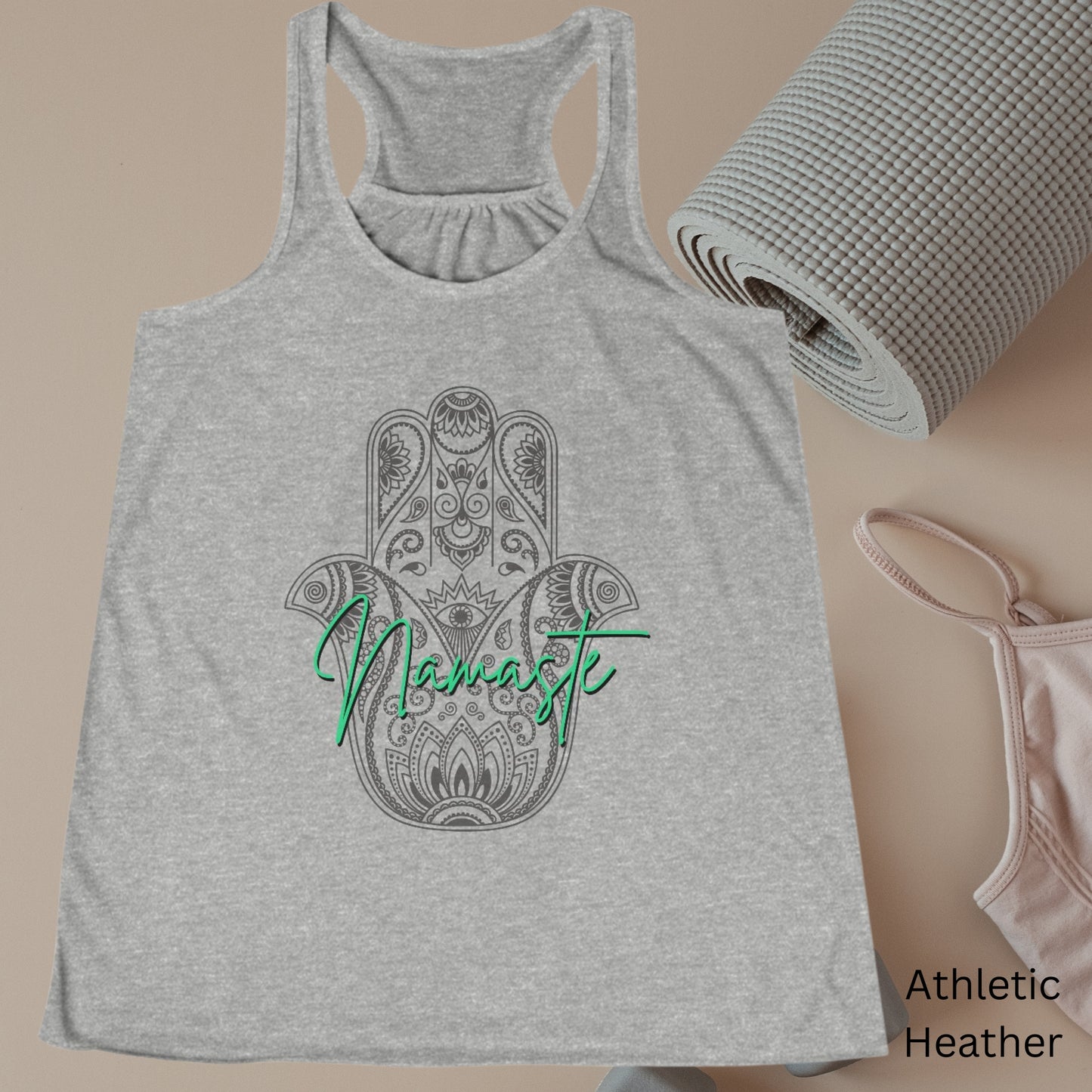 Namaste Hamsa Racerback, Racerback Tank Top, Casual Wear, Fun Yoga Tank, Womens Tank, Gifts for Her, Gifts for Yoga Lovers, Spiritual Wear