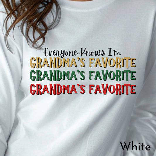 Grandmas Favorite Shirt, Womens Gifts, Holiday Clothing, Cute Long Sleeve, Christmas Gifts, Grandkid Gift, Mens Gift, Casual Festive Wear