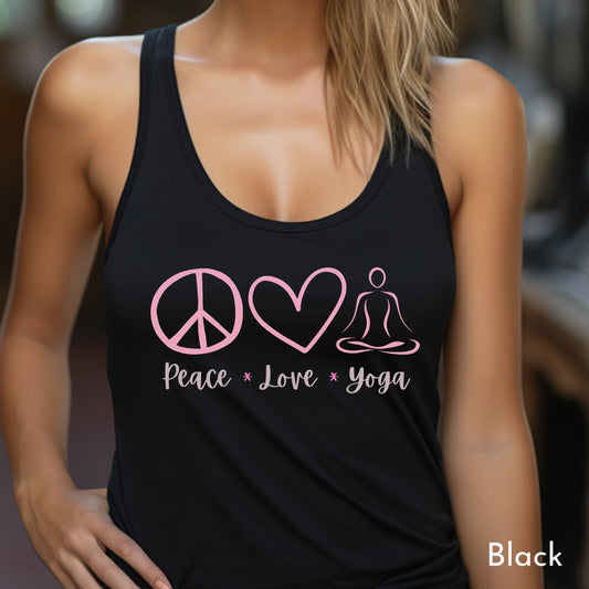 Peace Love Yoga Tank, Gift for Yoga Teachers, Yoga Merchandise, Fun Yoga Tank Top, Womens Tank Top, Gifts for Her, Gifts for Yoga Lovers